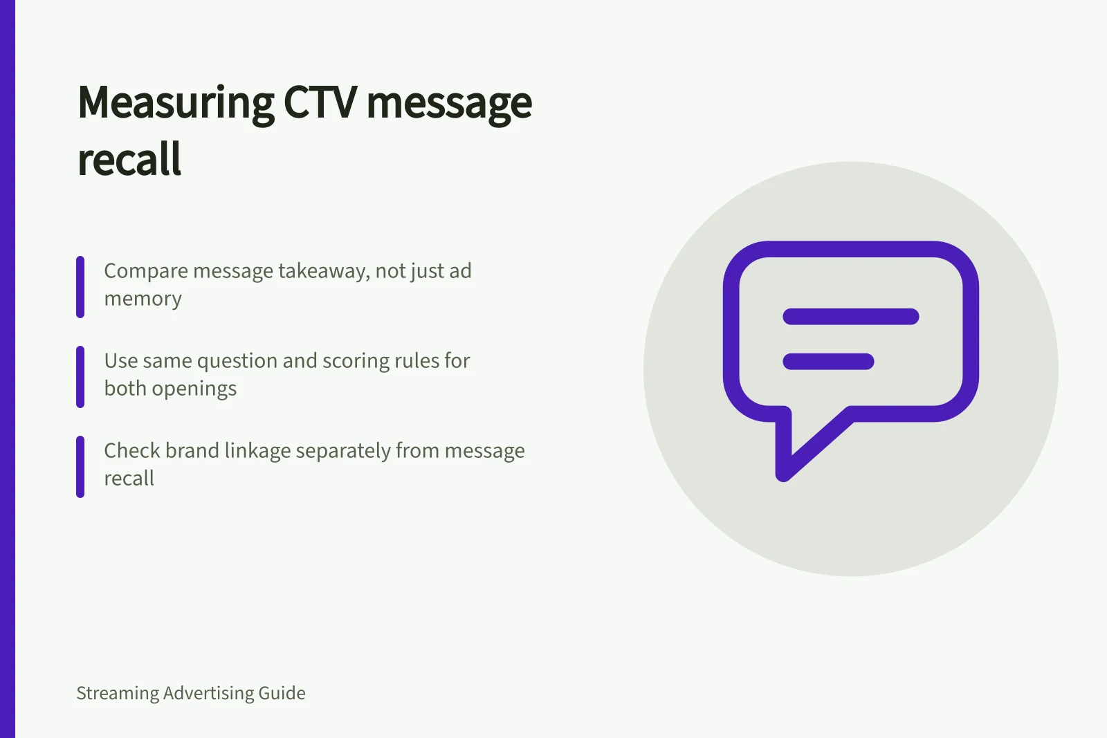 Measuring CTV message recall: Compare message takeaway, not just ad memory; Use same question and scoring rules for both openings; Check brand linkage separately from message recall